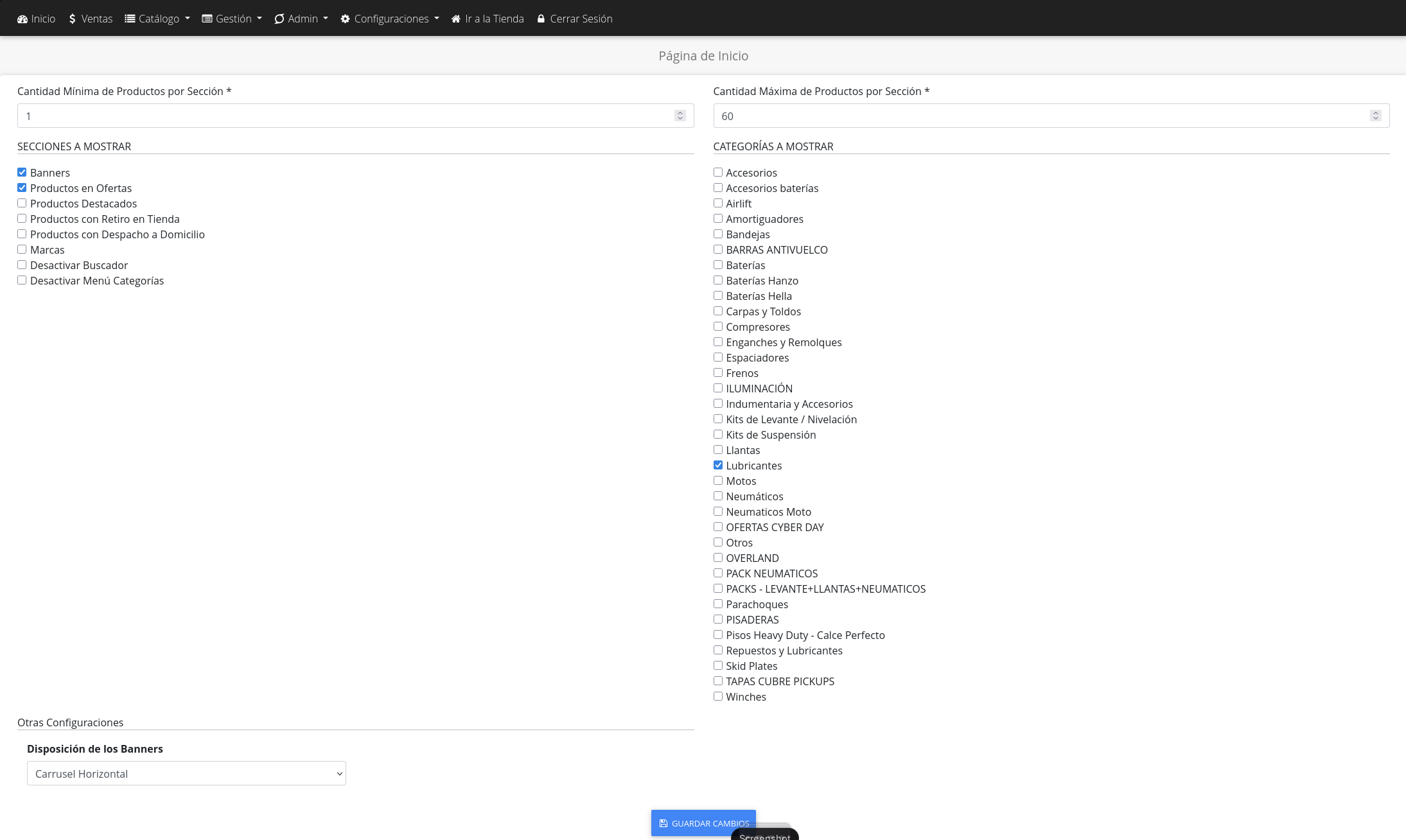 Configuración de la página de inicio